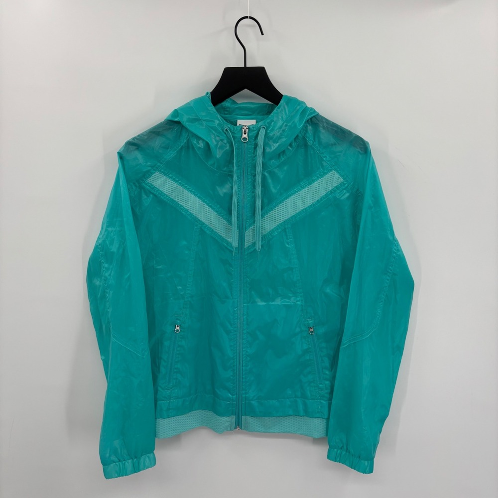 Everlast Womens Windbreaker Jacket Medium Teal Hooded Full Zip Mesh Trim Y2K